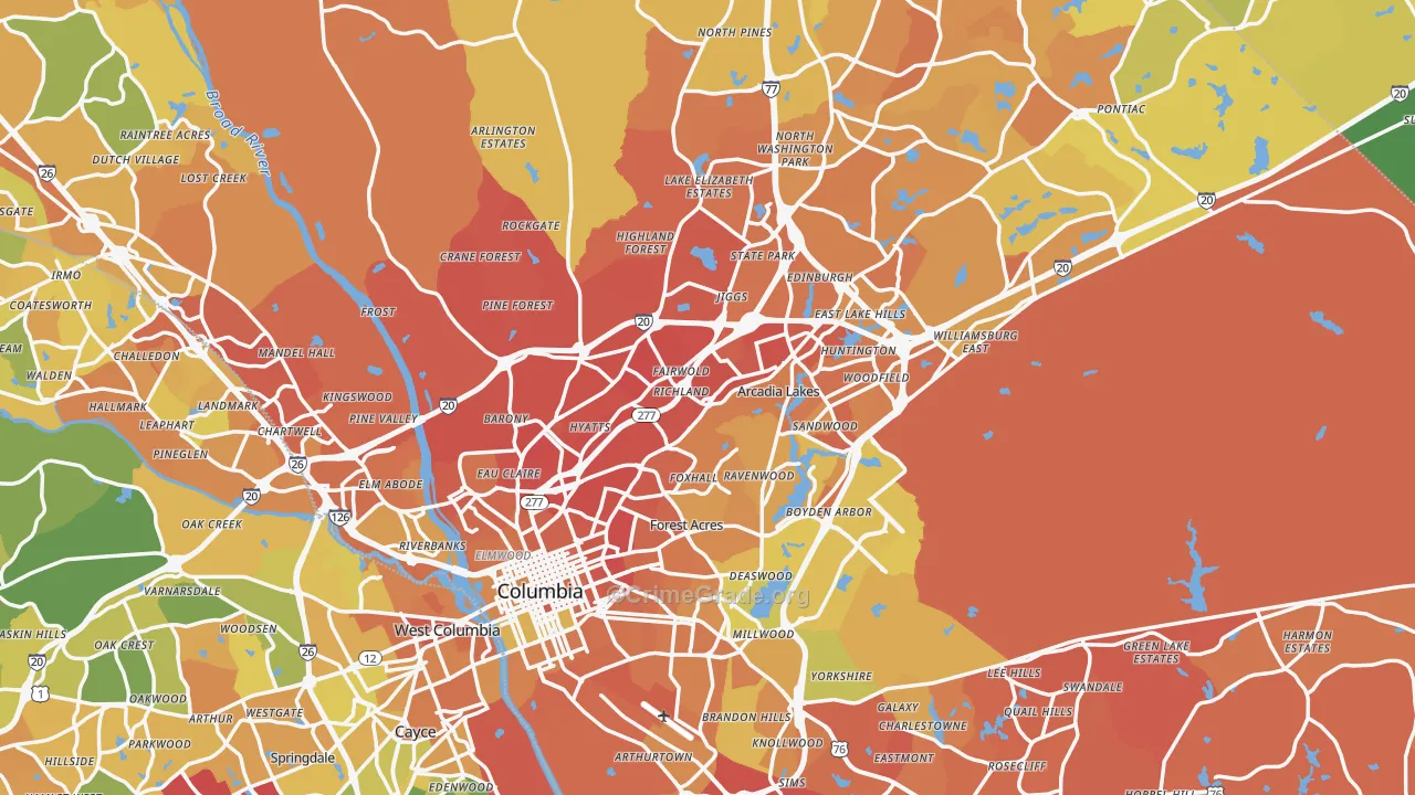 Columbia, SC Map of Murder Rates