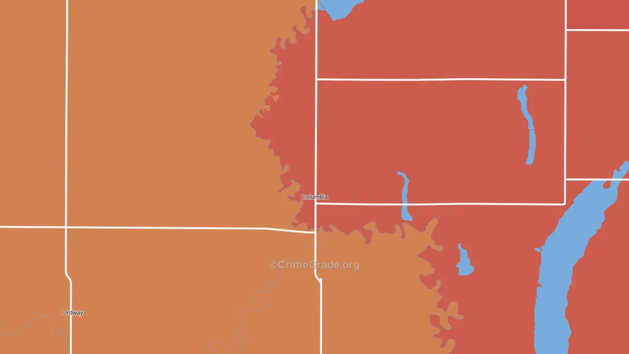 Columbia, SD Map of Murder Rates