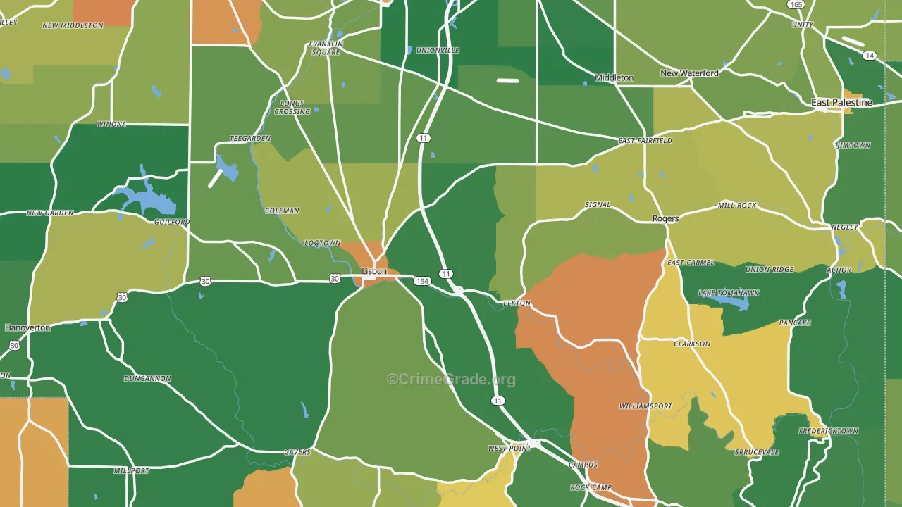 Columbiana County, OH Map of Murder Rates