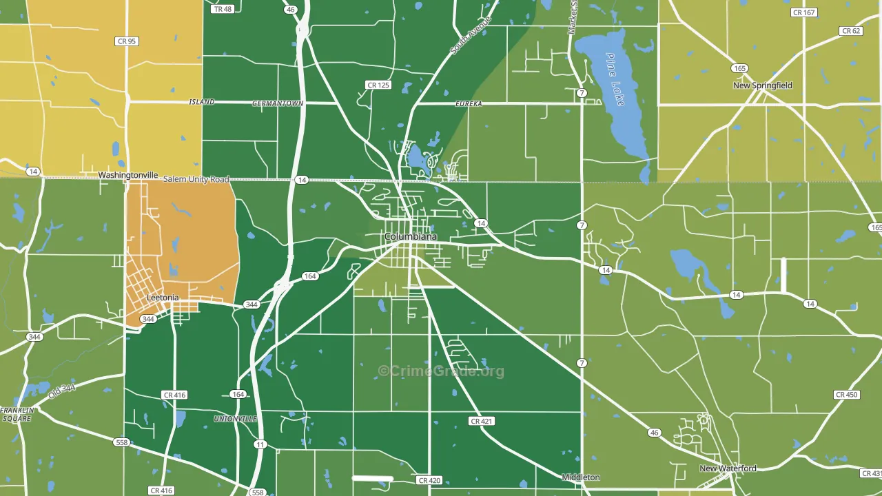 Columbiana, OH Map of Murder Rates