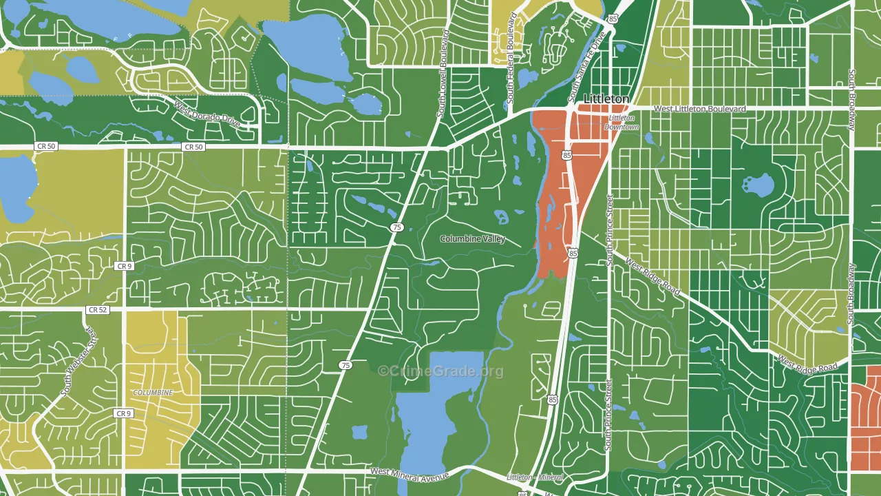 Columbine Valley, CO Map of Murder Rates