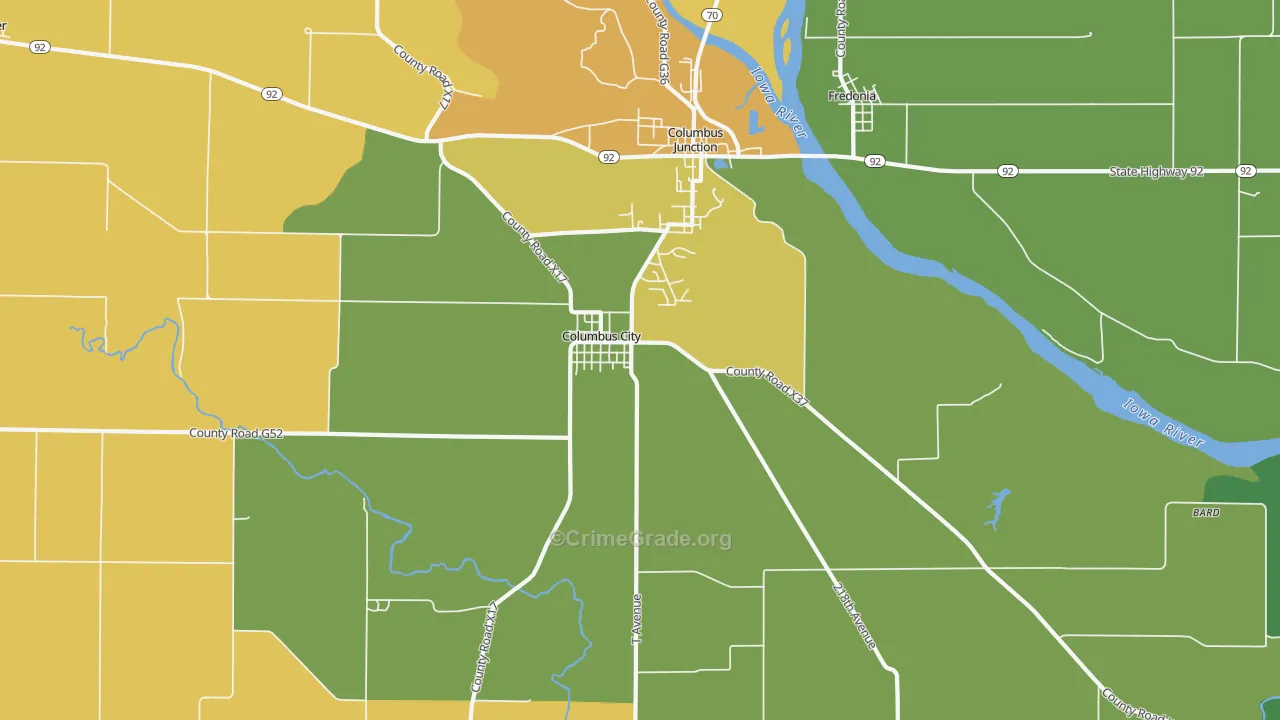 Columbus City, IA Map of Murder Rates