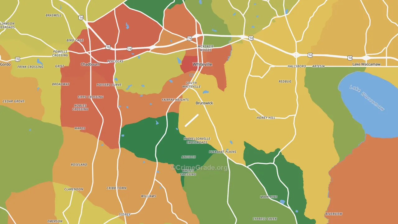 Columbus County, NC Map of Murder Rates