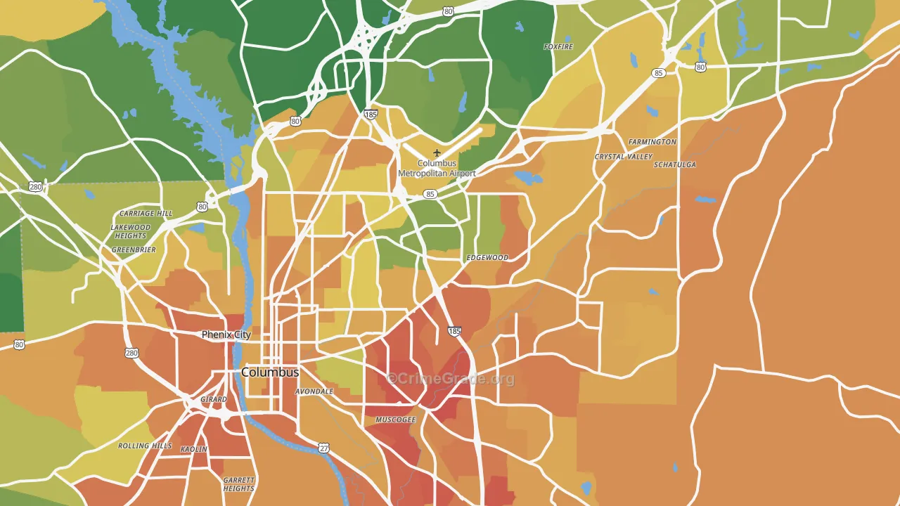 Columbus, GA Map of Murder Rates