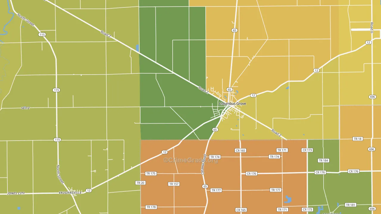 Columbus Grove, OH Map of Murder Rates