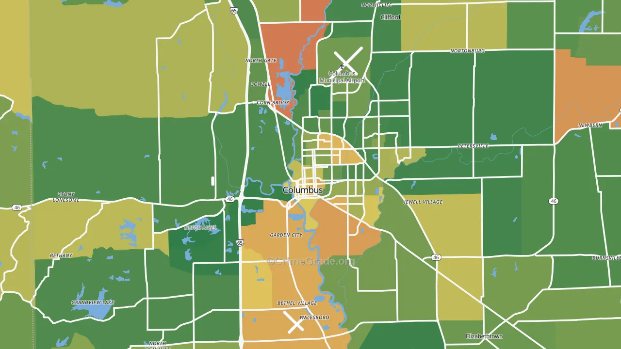 Columbus, IN Map of Murder Rates