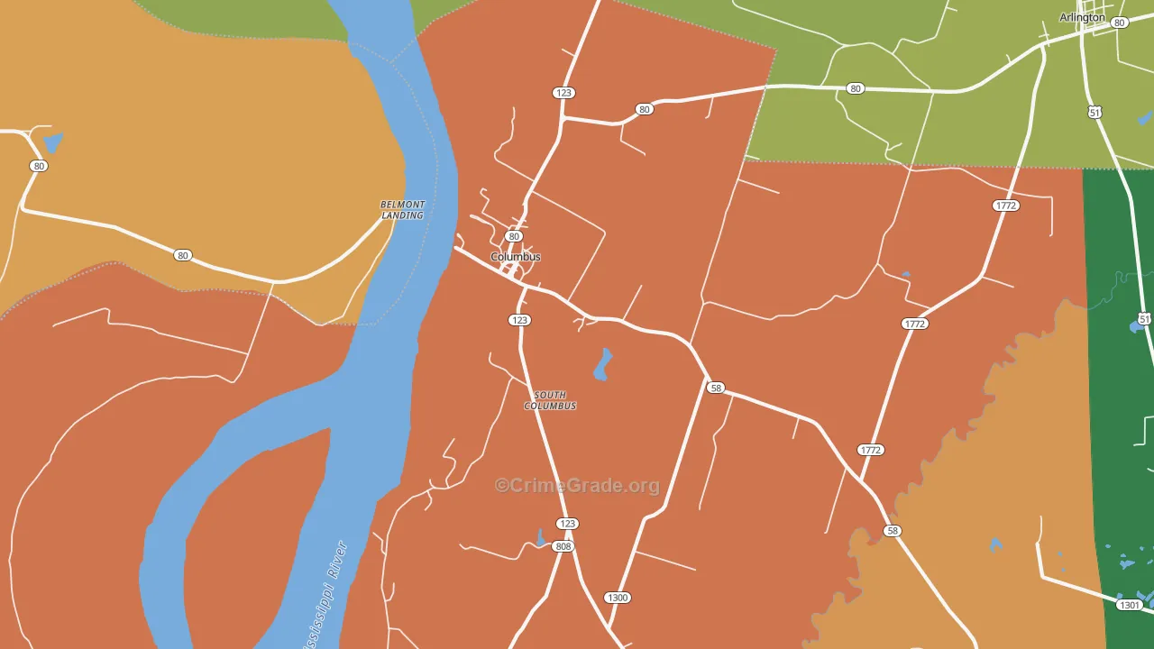 Columbus, KY Map of Murder Rates