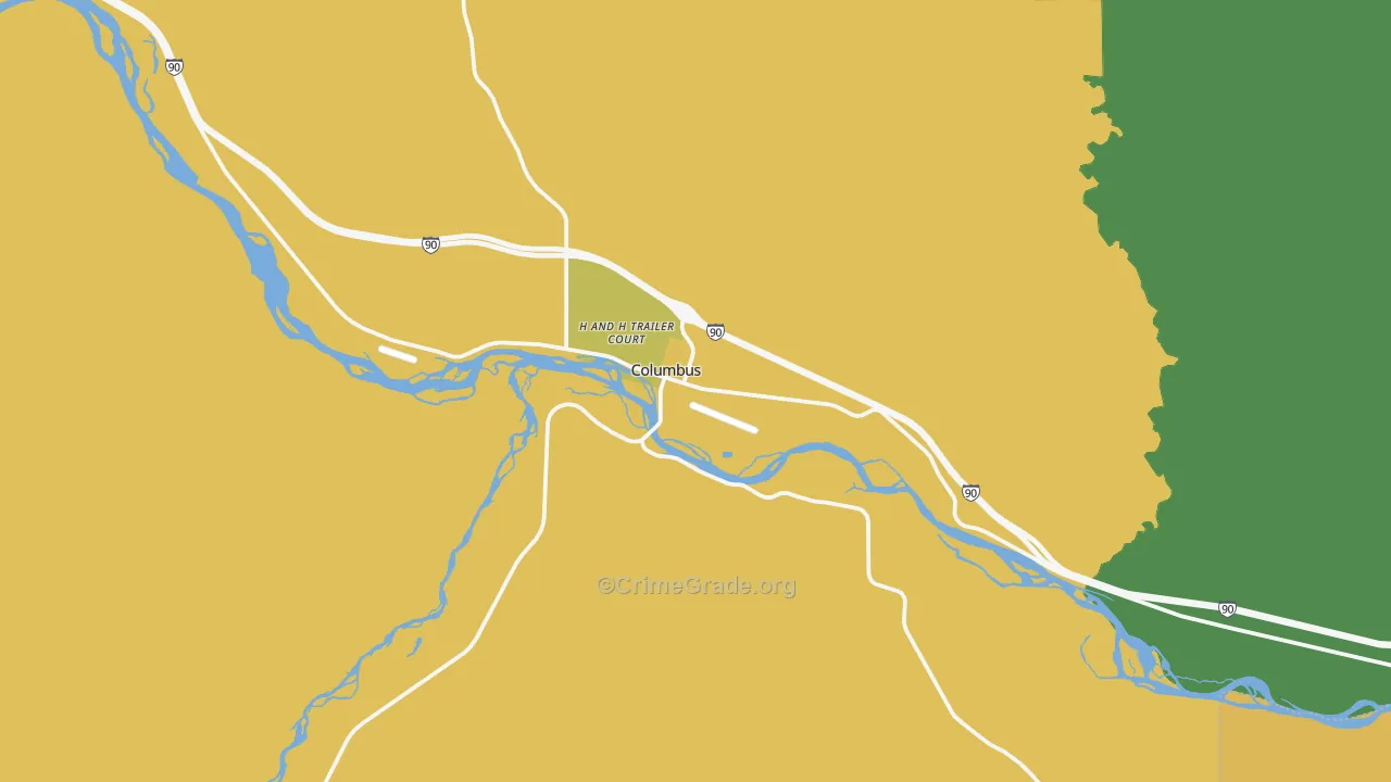 Columbus, MT Map of Murder Rates