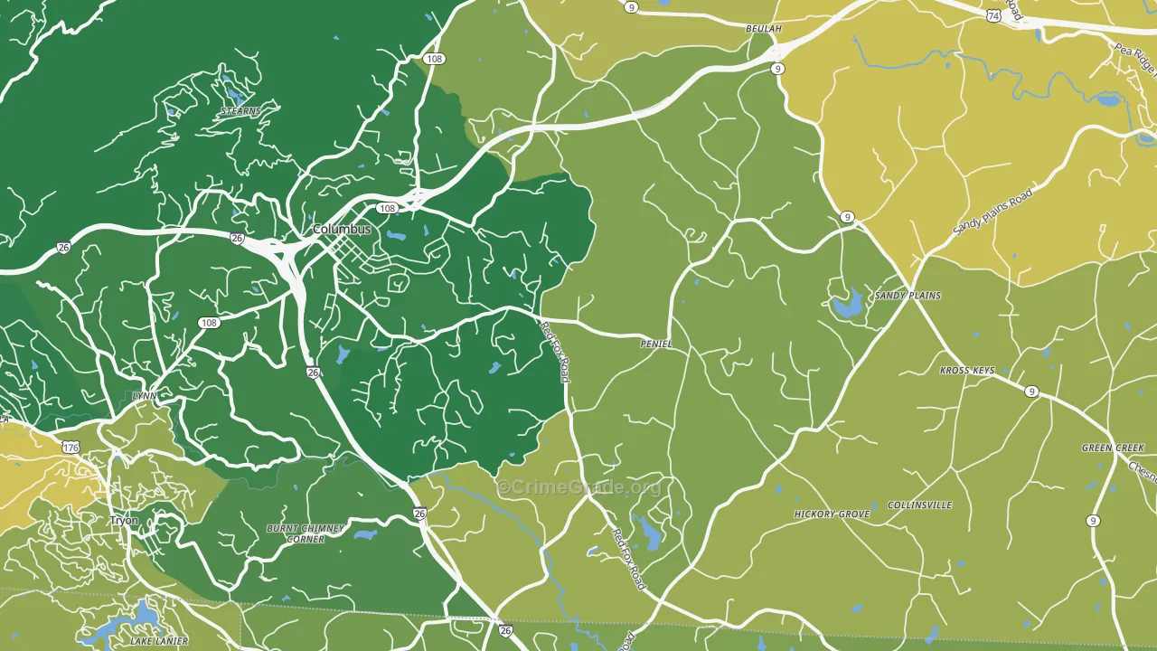 Columbus, NC Map of Murder Rates