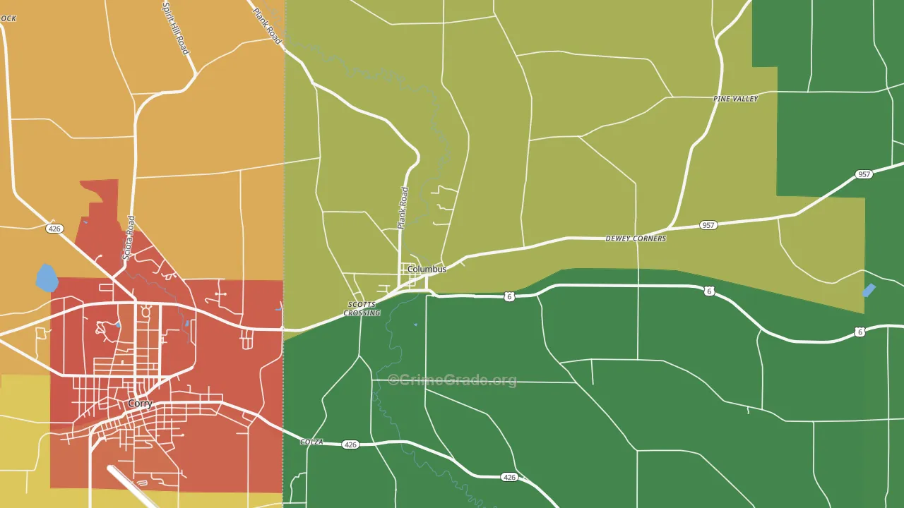 Columbus, PA Map of Murder Rates