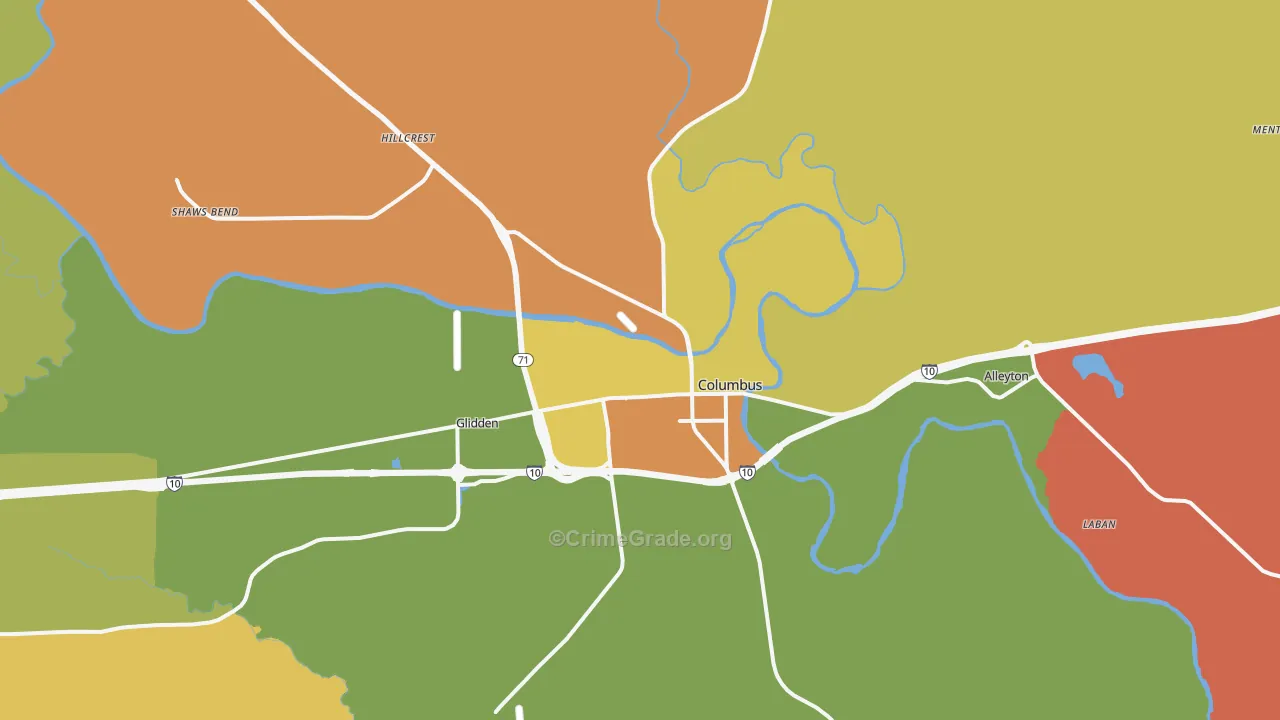 Columbus, TX Map of Murder Rates