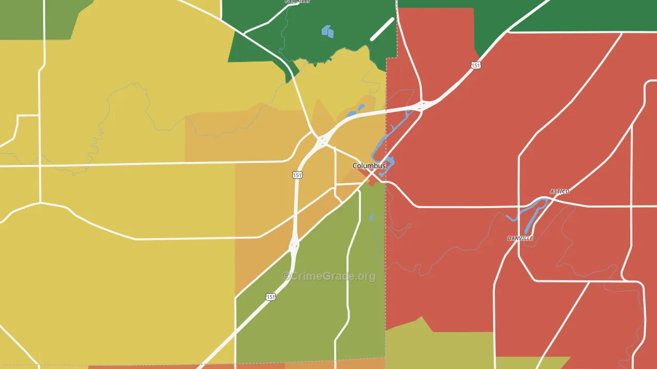 Columbus, WI Map of Murder Rates
