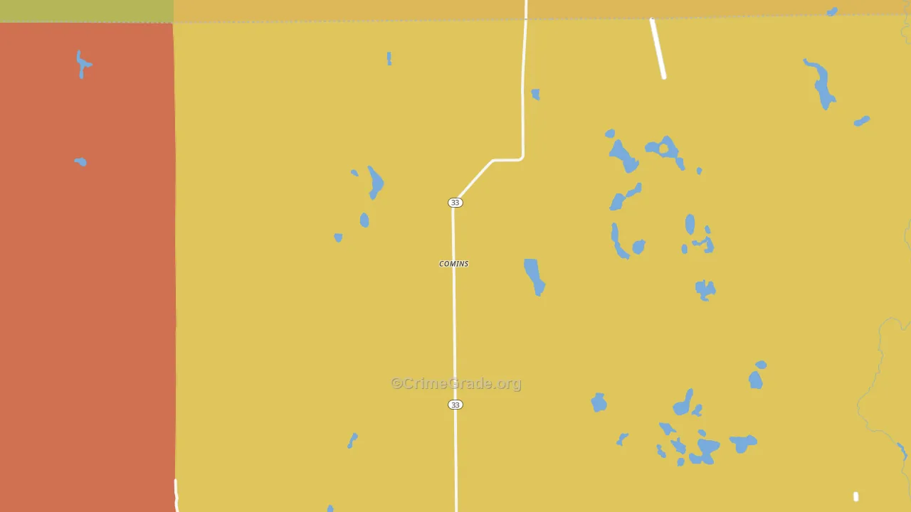 Comins, MI Map of Murder Rates