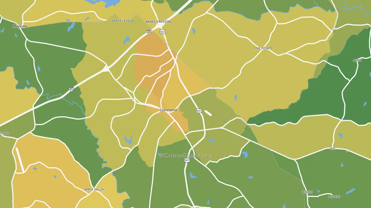 Commerce, GA Map of Murder Rates