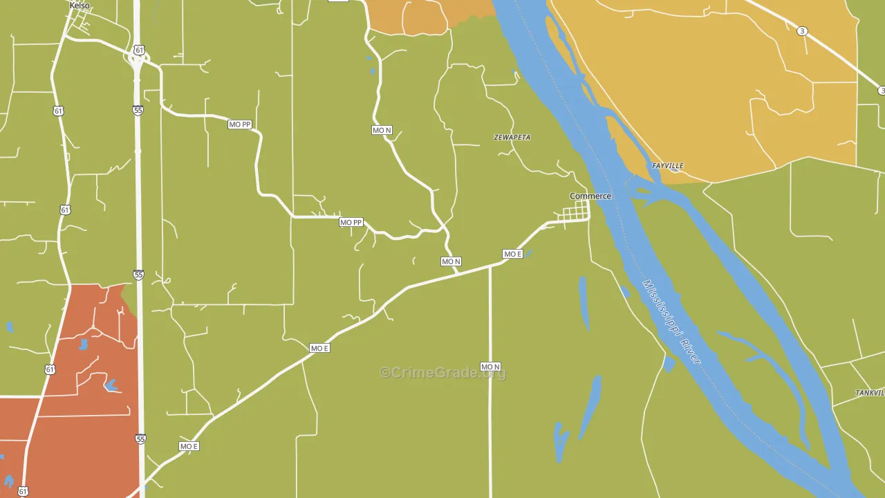 Commerce, MO Map of Murder Rates