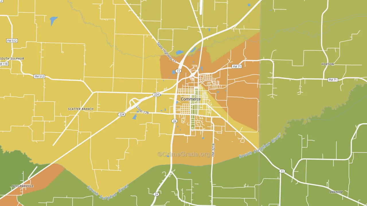 Commerce, TX Map of Murder Rates