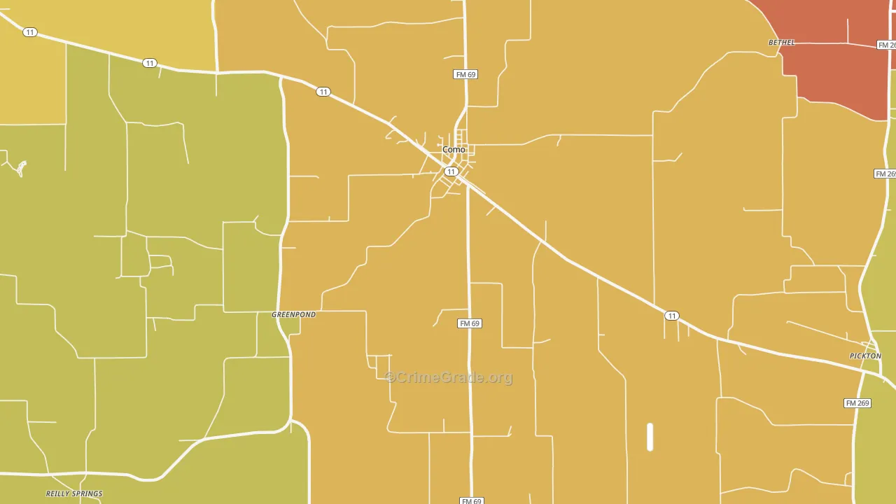 Como, TX Map of Murder Rates