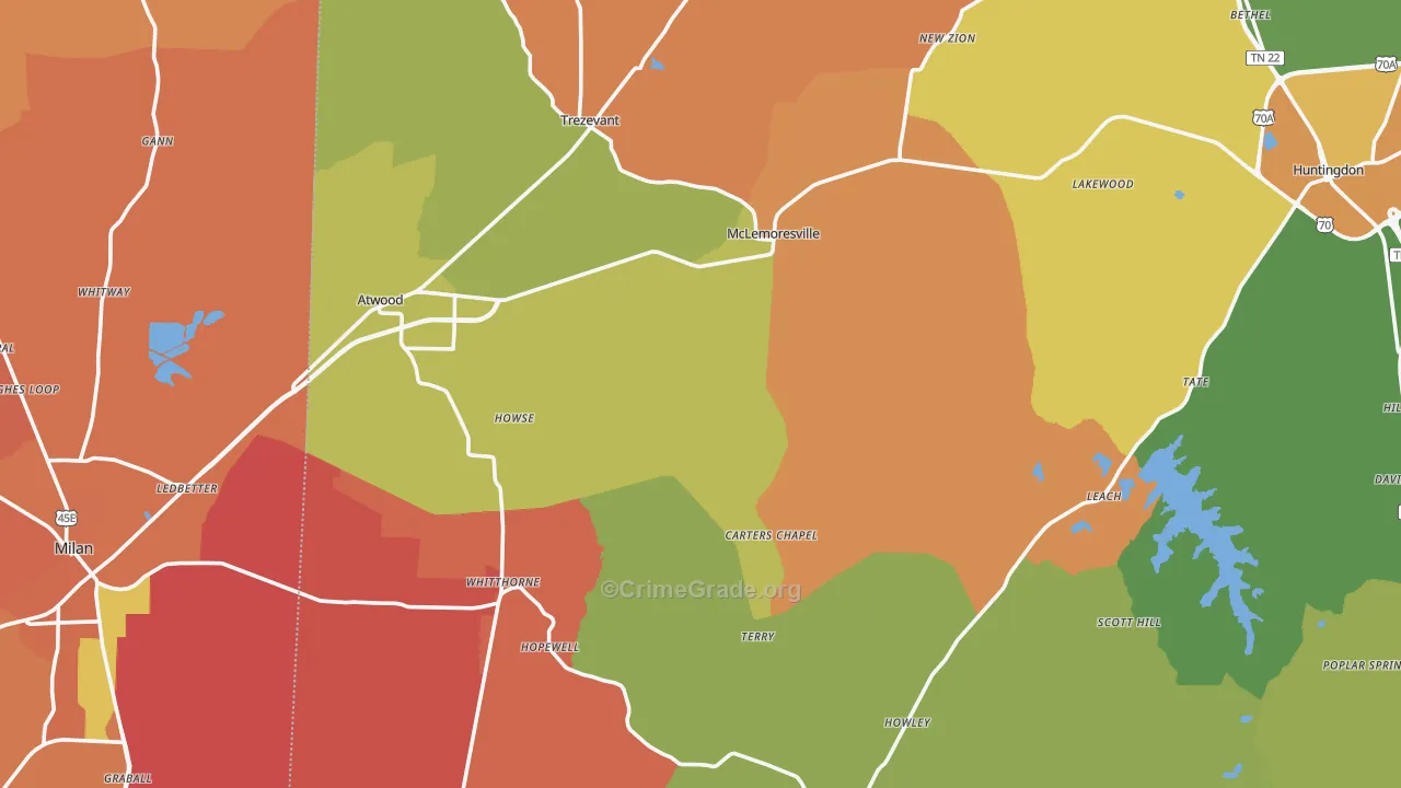 Concord, TN Map of Murder Rates
