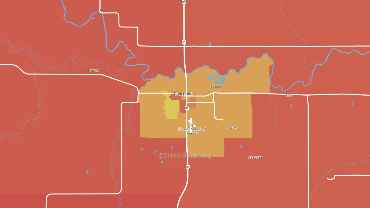 Concordia, KS Map of Murder Rates