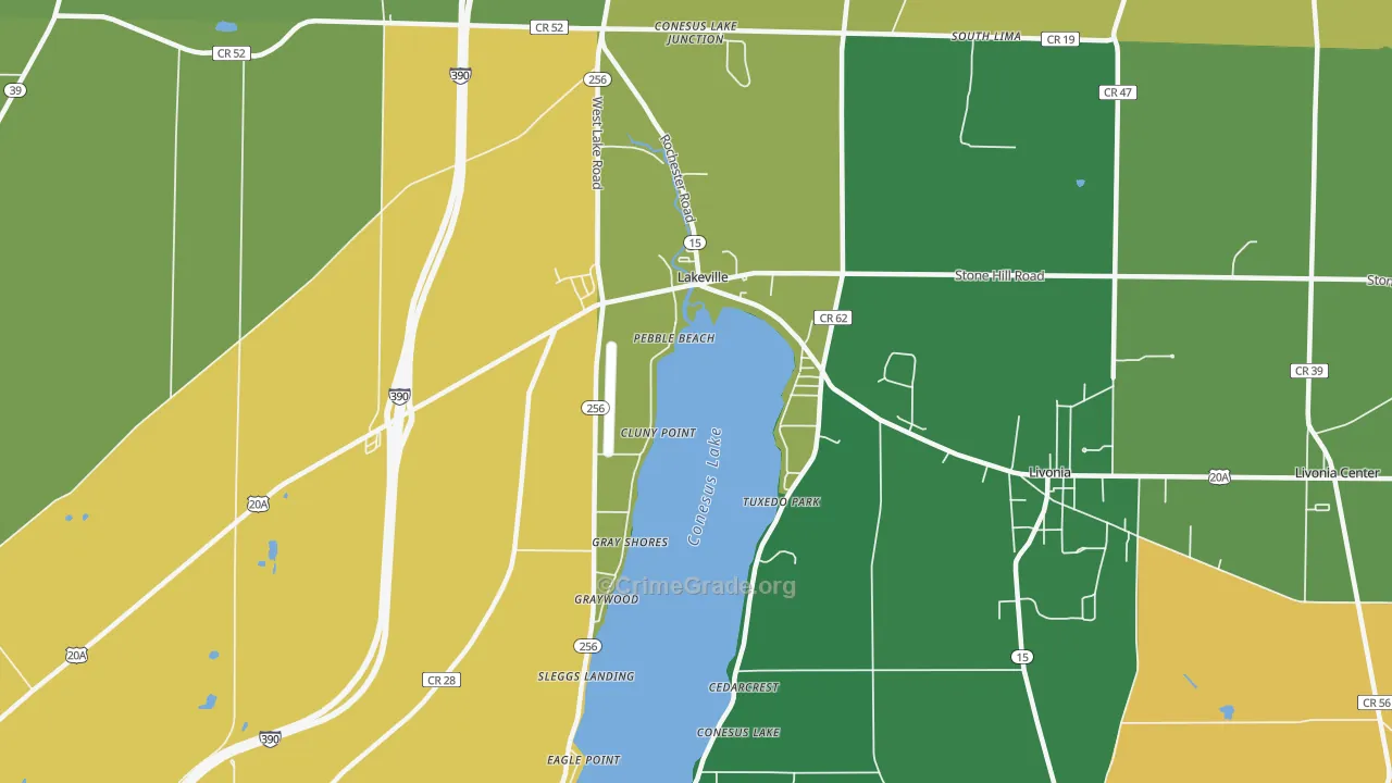 Conesus Lake, NY Map of Murder Rates