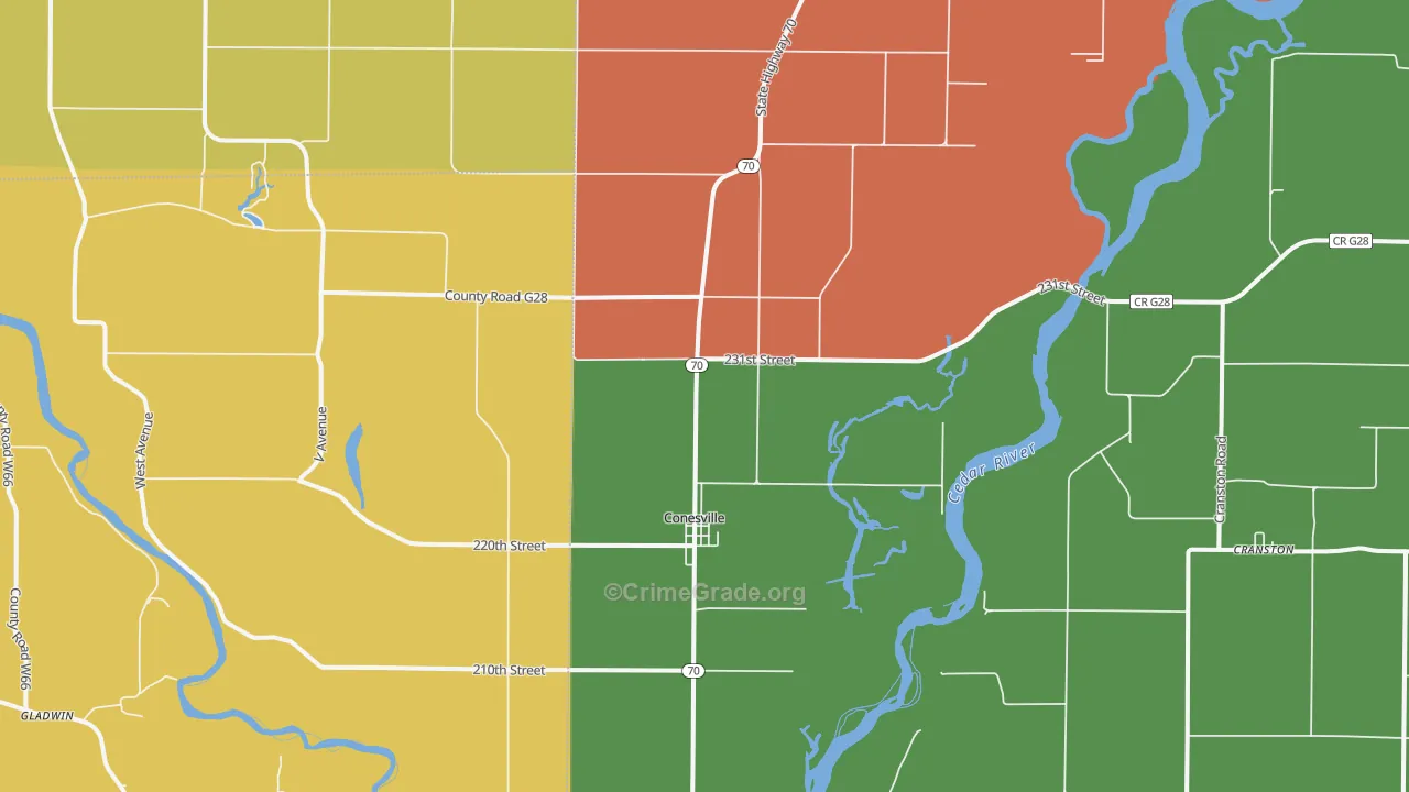 Conesville, IA Map of Murder Rates