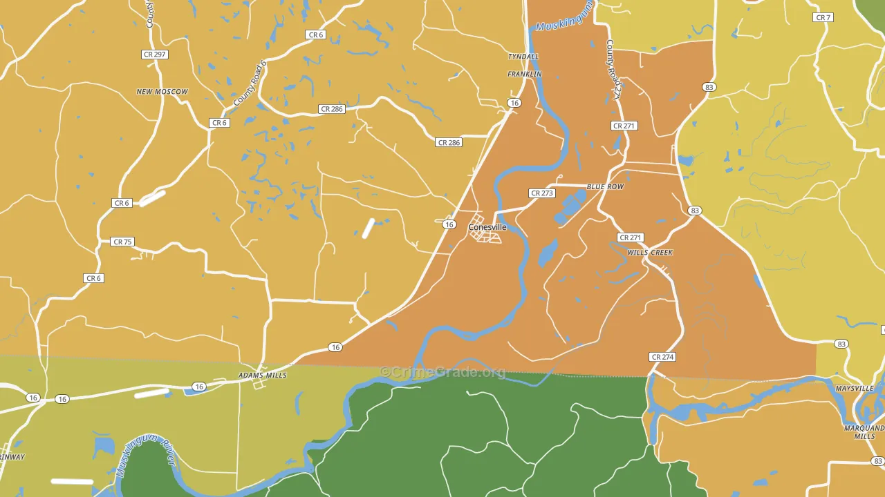 Conesville, OH Map of Murder Rates