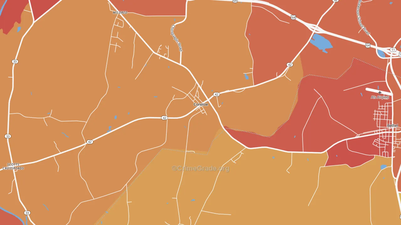 Conetoe, NC Map of Murder Rates