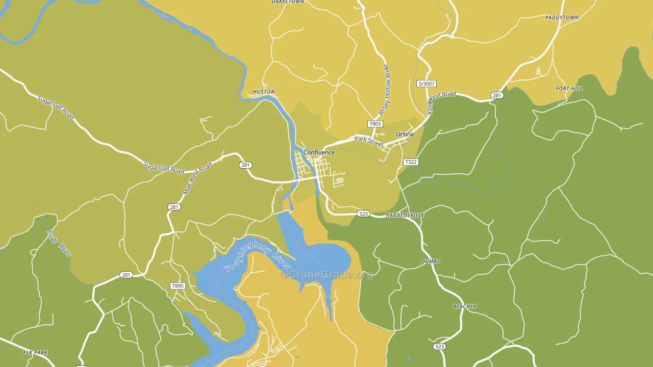 Confluence, PA Map of Murder Rates