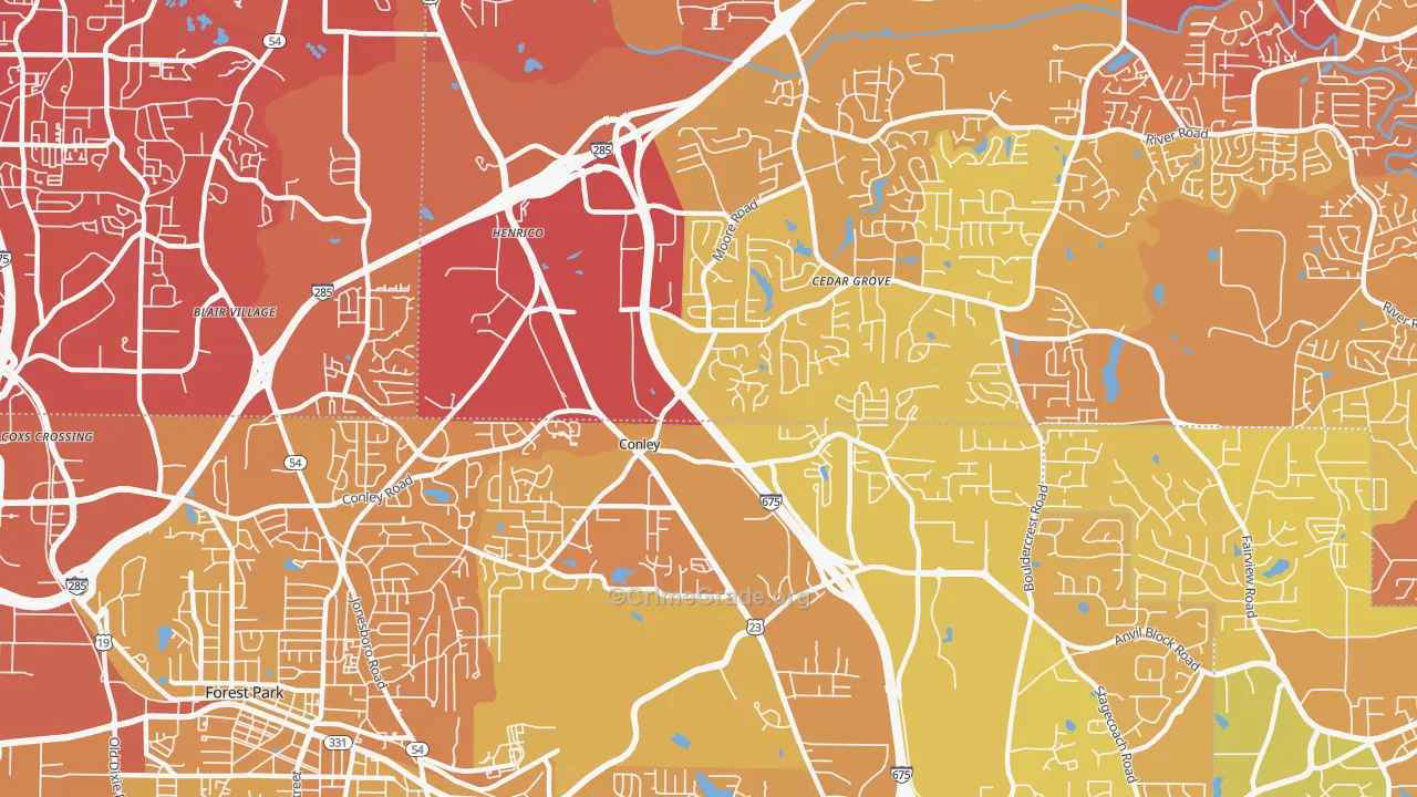 Conley, GA Map of Murder Rates