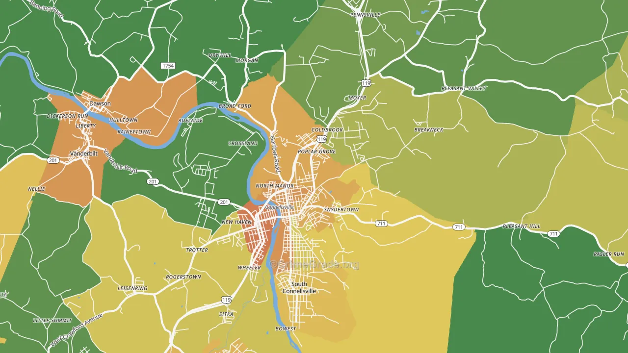 Connellsville, PA Map of Murder Rates