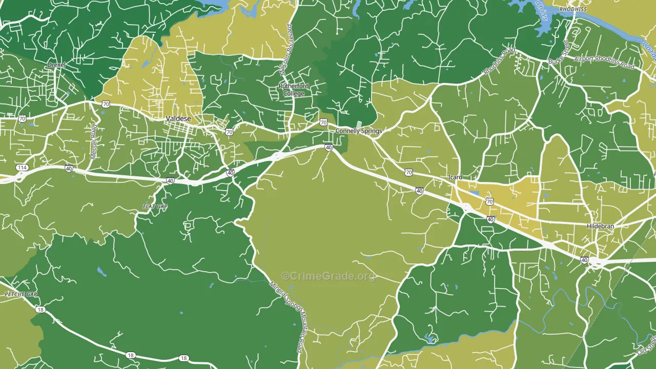 Connelly Springs, NC Map of Murder Rates