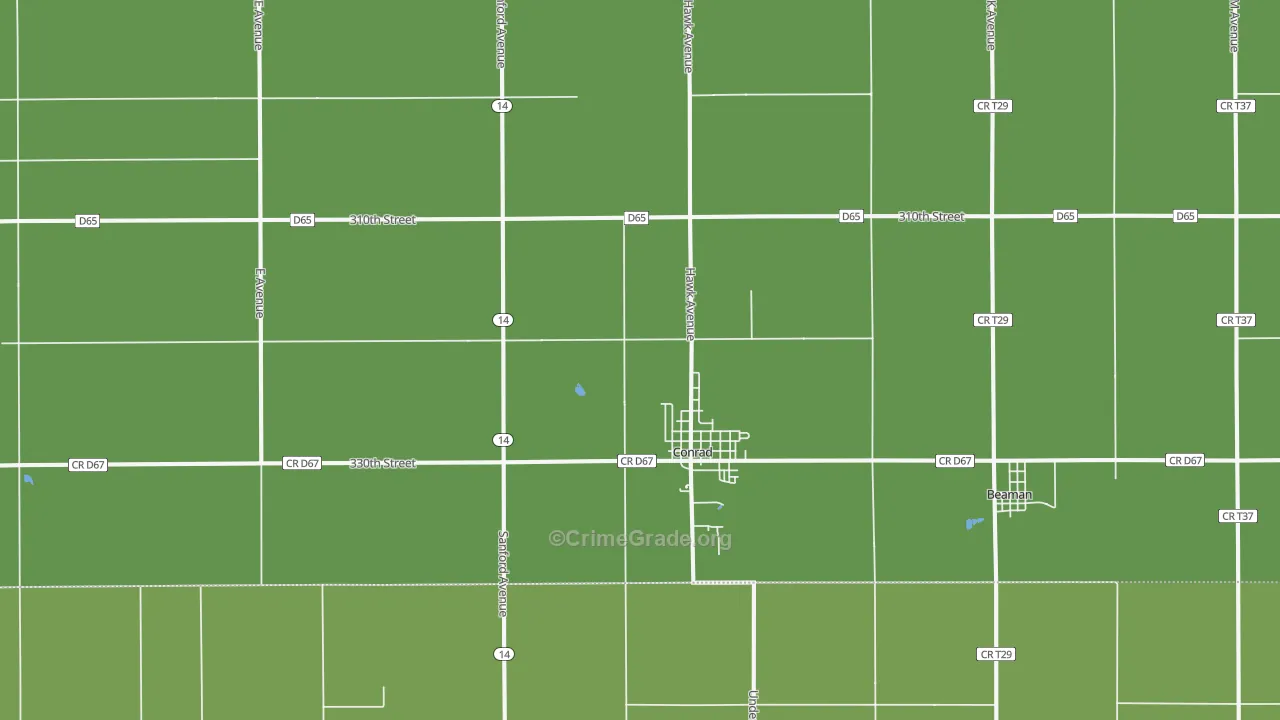 Conrad, IA Map of Murder Rates