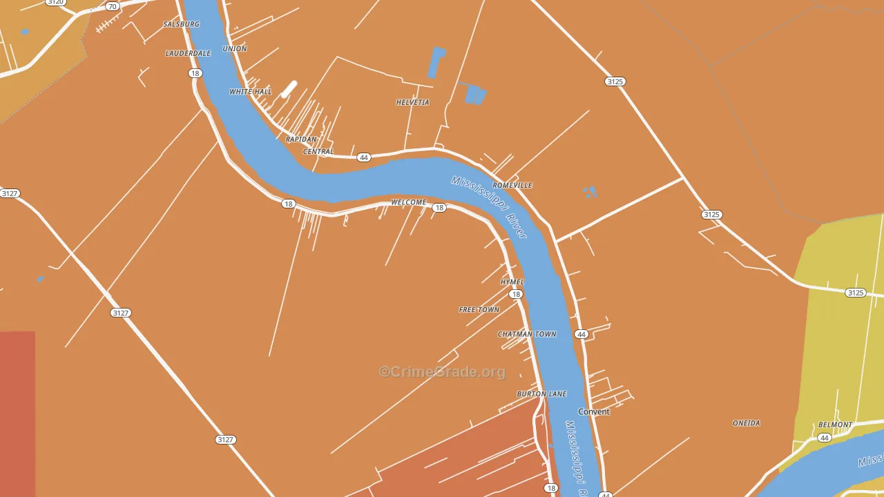 Convent, LA Map of Murder Rates