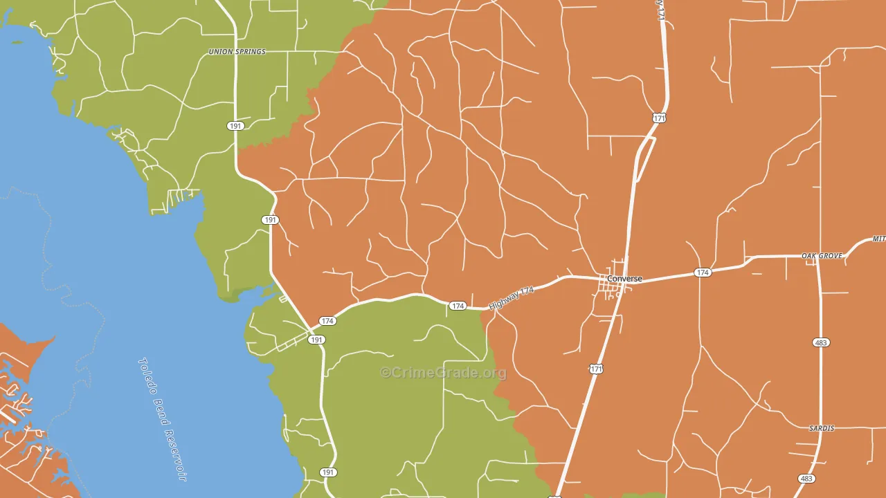 Converse, LA Map of Murder Rates