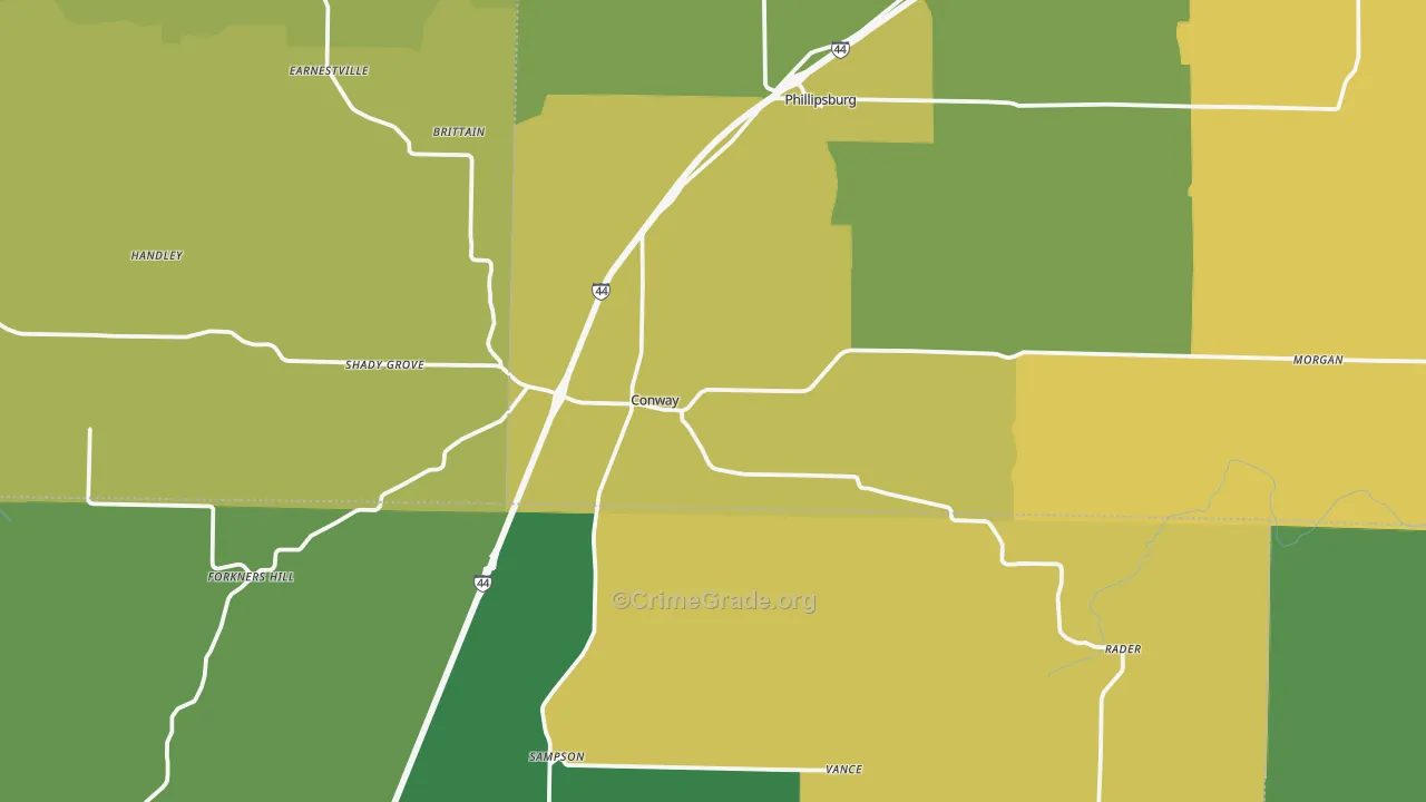 Conway, MO Map of Murder Rates