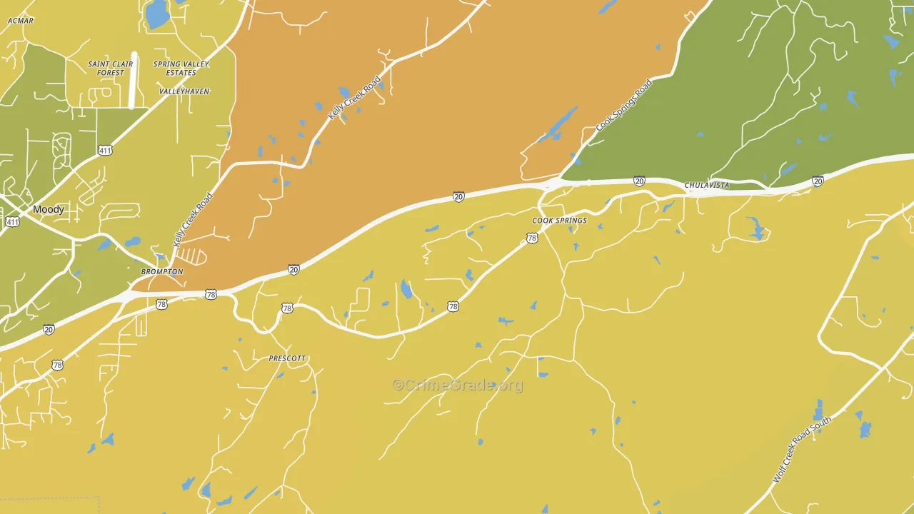 Cook Springs, AL Map of Murder Rates