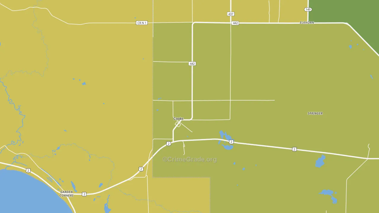 Cooks, MI Map of Murder Rates