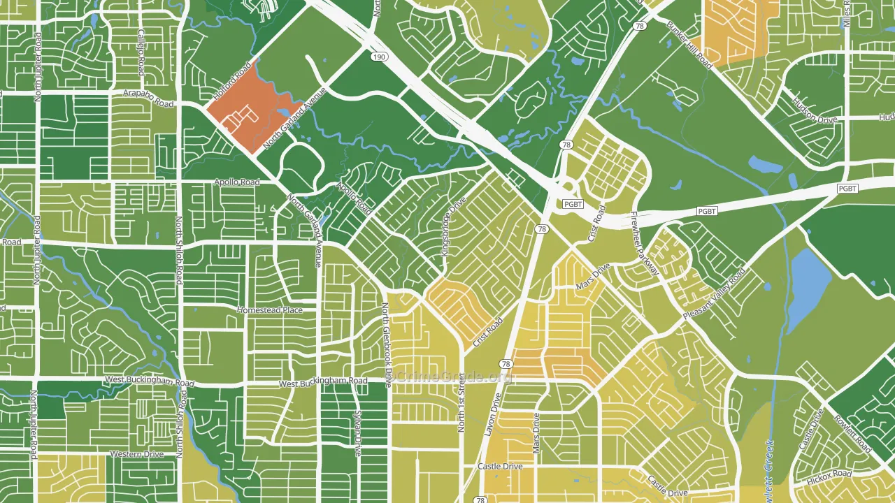 Coomer Creek, Garland, TX Map of Murder Rates