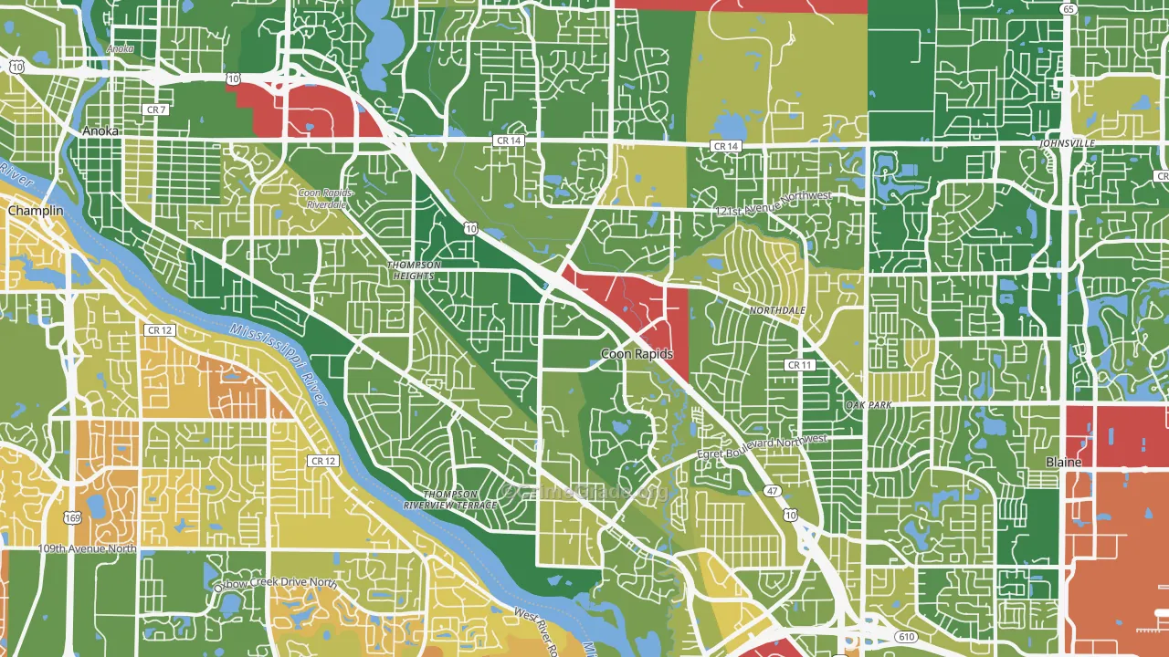 Coon Rapids, MN Map of Murder Rates