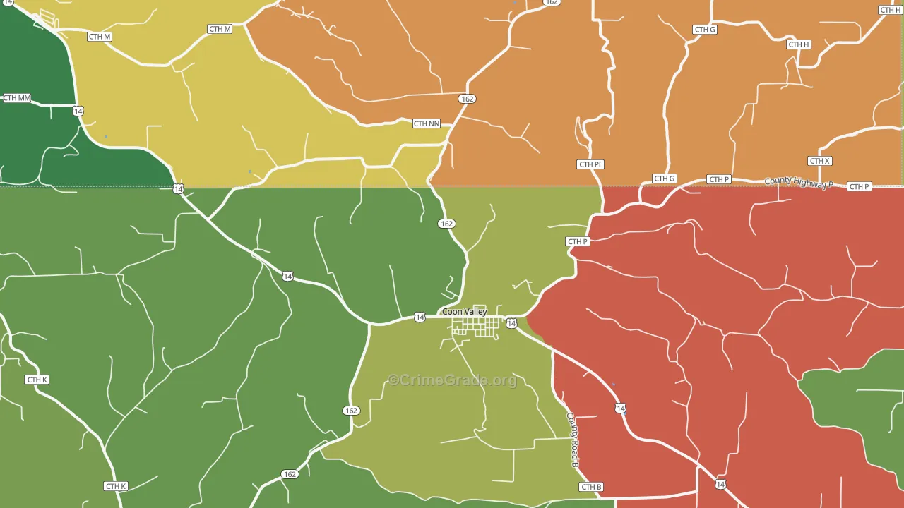 Coon Valley, WI Map of Murder Rates