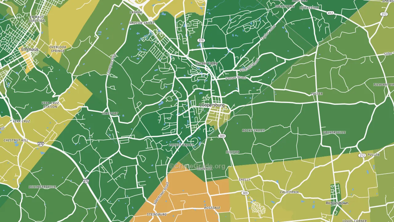 Coopersburg, PA Map of Murder Rates