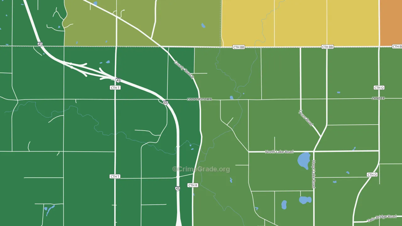 Cooperstown, WI Map of Murder Rates