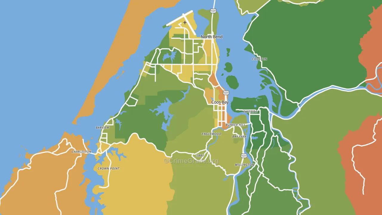 Coos Bay, OR Map of Murder Rates