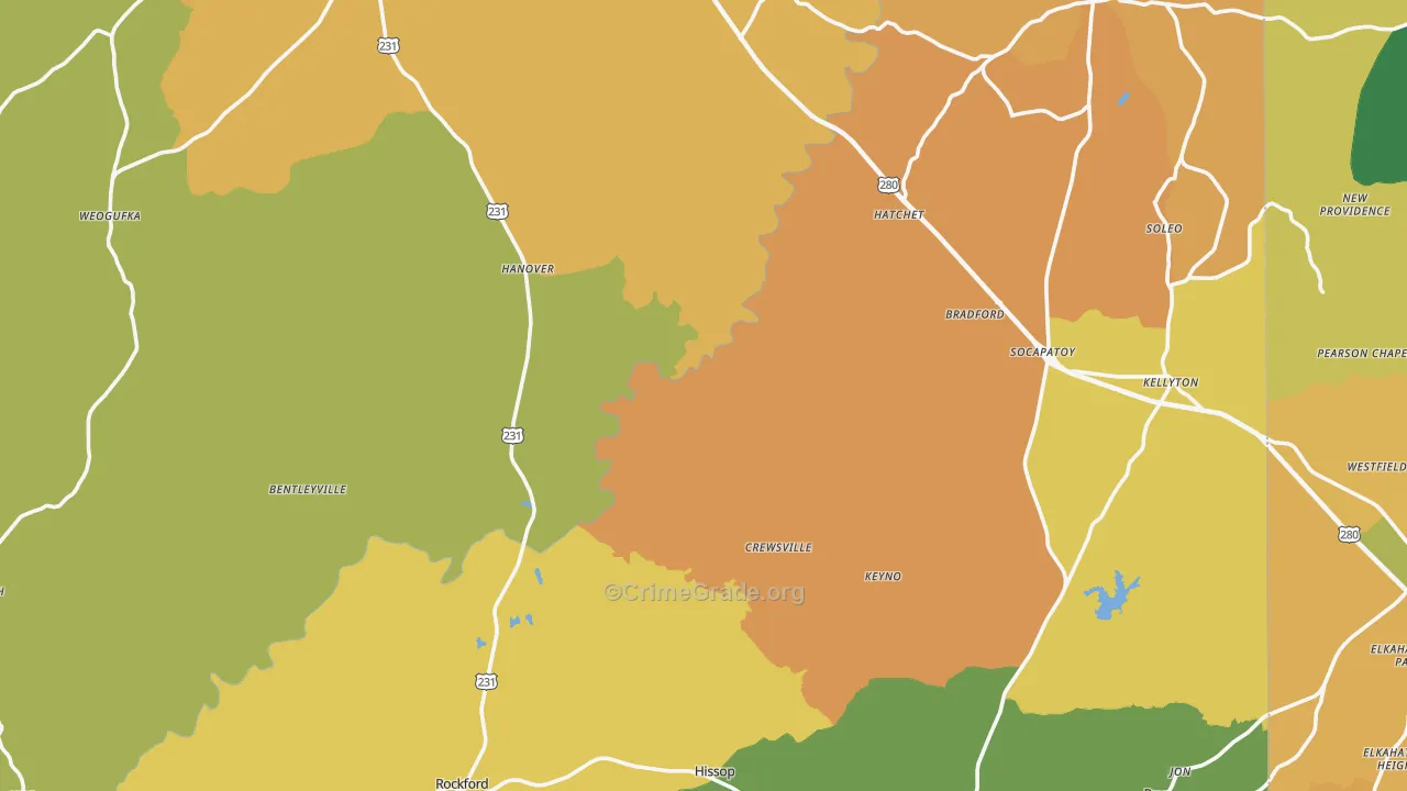Coosa County, AL Map of Murder Rates