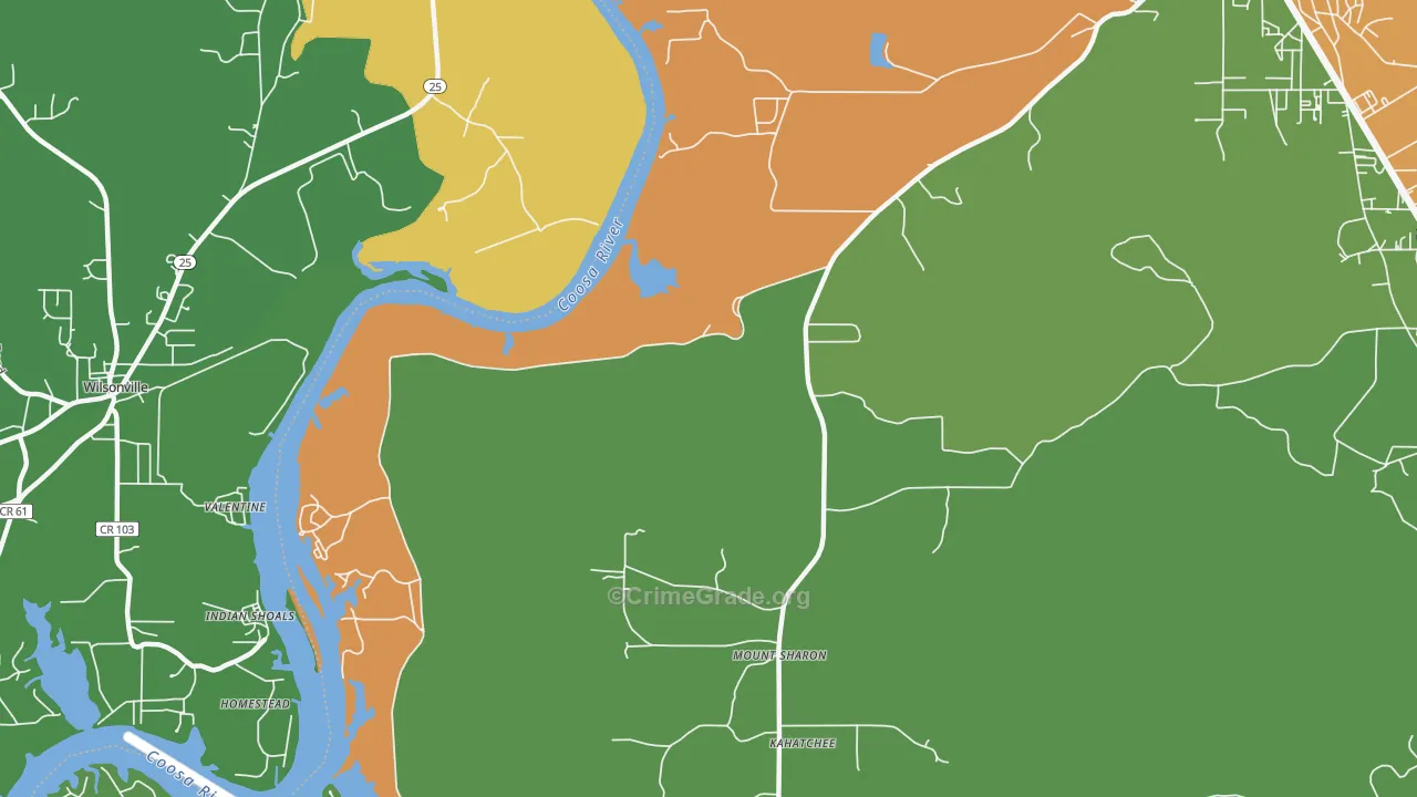 Coosa Pines, AL Map of Murder Rates