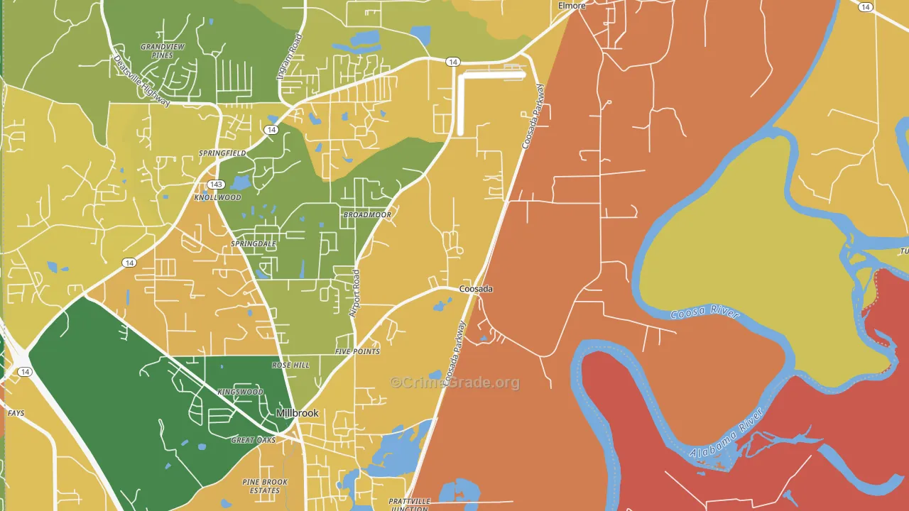 Coosada, AL Map of Murder Rates