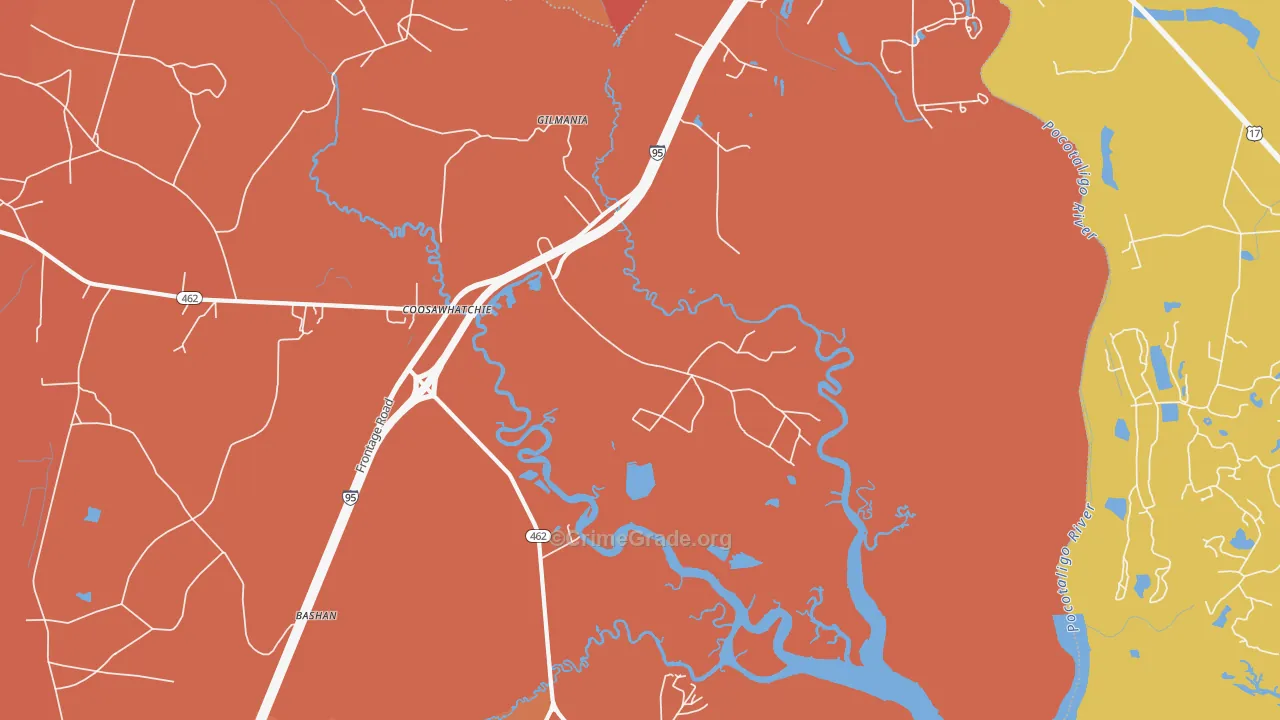 Coosawatchie, SC Map of Murder Rates
