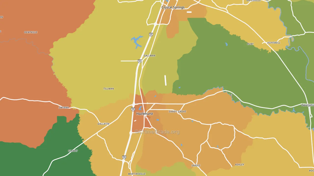 Copiah County, MS Map of Murder Rates