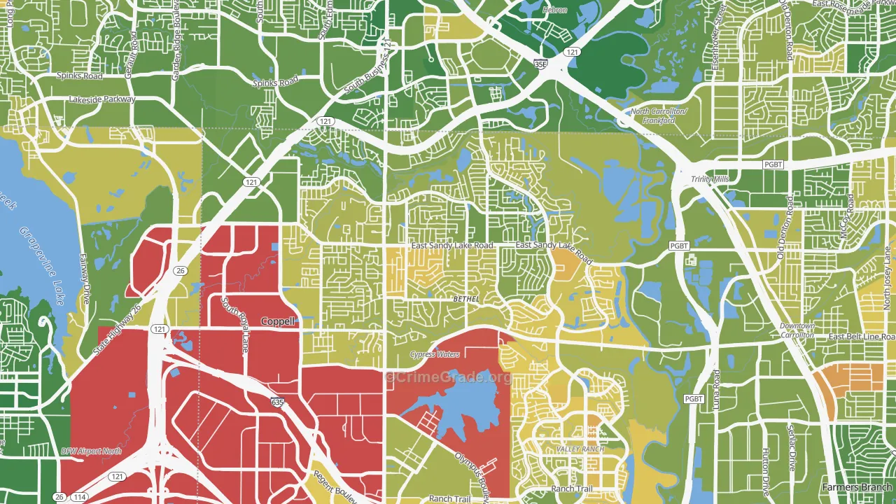 Coppell, TX Map of Murder Rates
