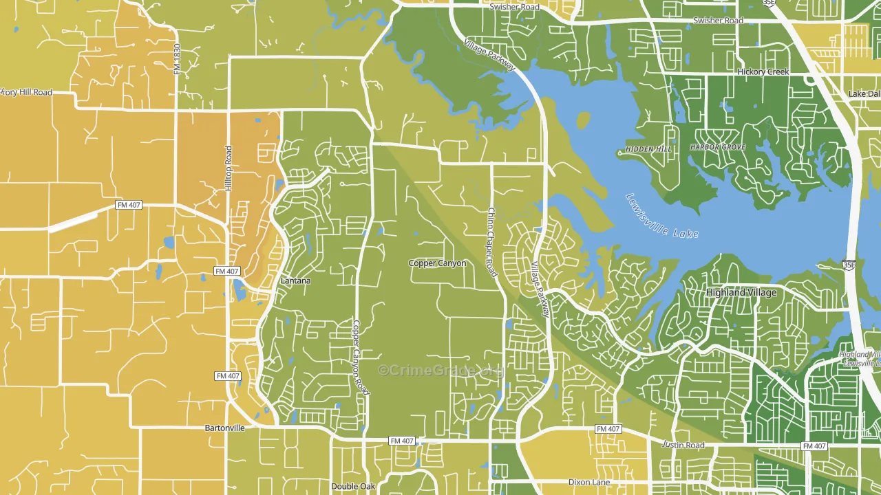 Copper Canyon, TX Map of Murder Rates